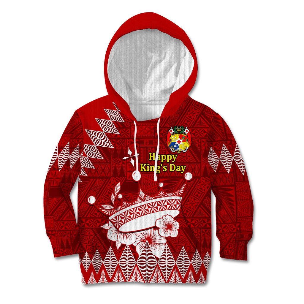 Personalised Tonga King Tupou I Day Kid Hoodie Tongan Ngatu Pattern With Crown LT14 Hoodie Red - Polynesian Pride