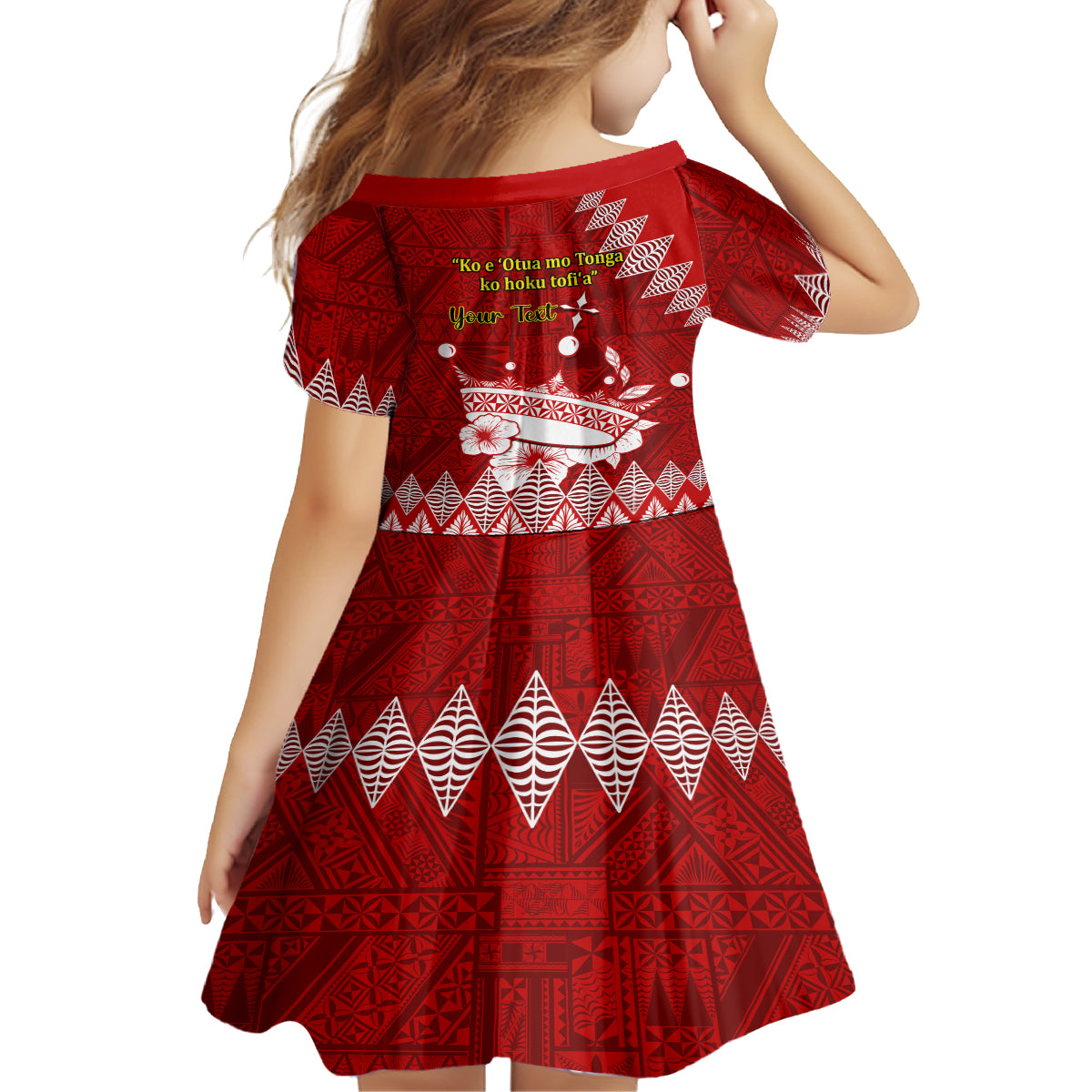 Personalised Tonga King Tupou I Day Kid Short Sleeve Dress Tongan Ngatu Pattern With Crown LT14 - Polynesian Pride
