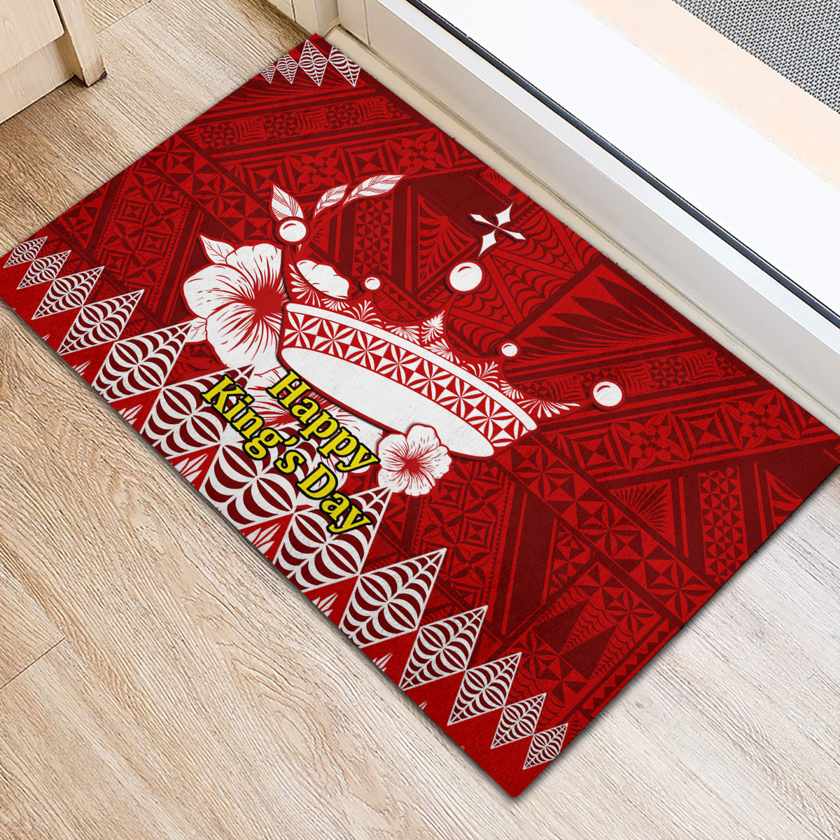 Tonga King Tupou I Day Rubber Doormat Tongan Ngatu Pattern With Crown LT14 - Polynesian Pride