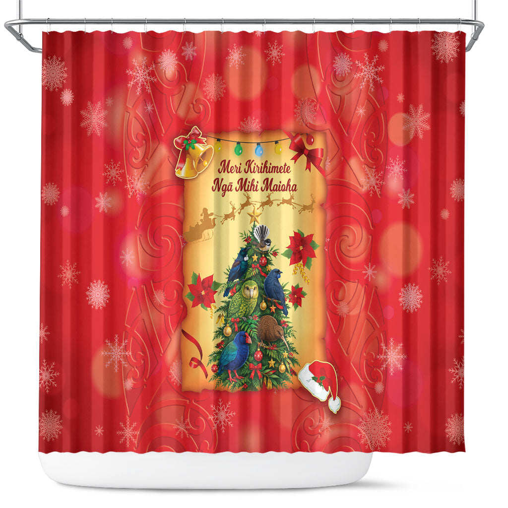 New Zealand Christmas Shower Curtain Meri Kirihimete NZ Xmas Tree Animals