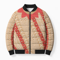 Malo e Lelei Tonga Bomber Puffer Jacket Heilala Lei Tongan Ngatu Pattern