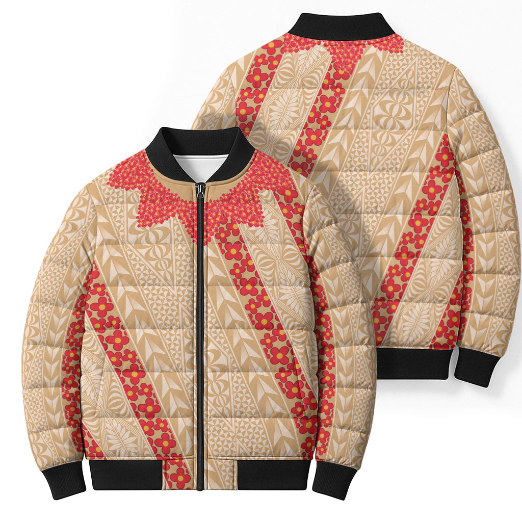 Malo e Lelei Tonga Bomber Puffer Jacket Heilala Lei Tongan Ngatu Pattern