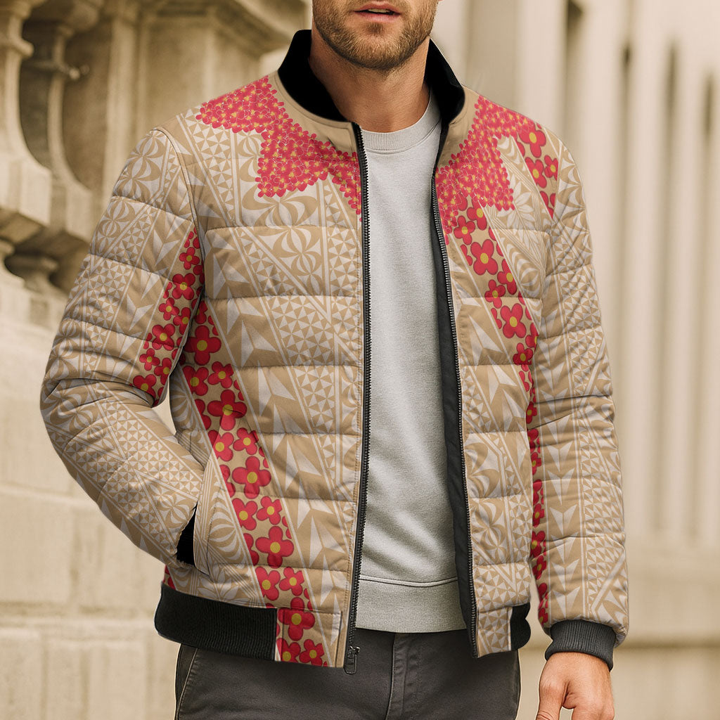 Malo e Lelei Tonga Bomber Puffer Jacket Heilala Lei Tongan Ngatu Pattern