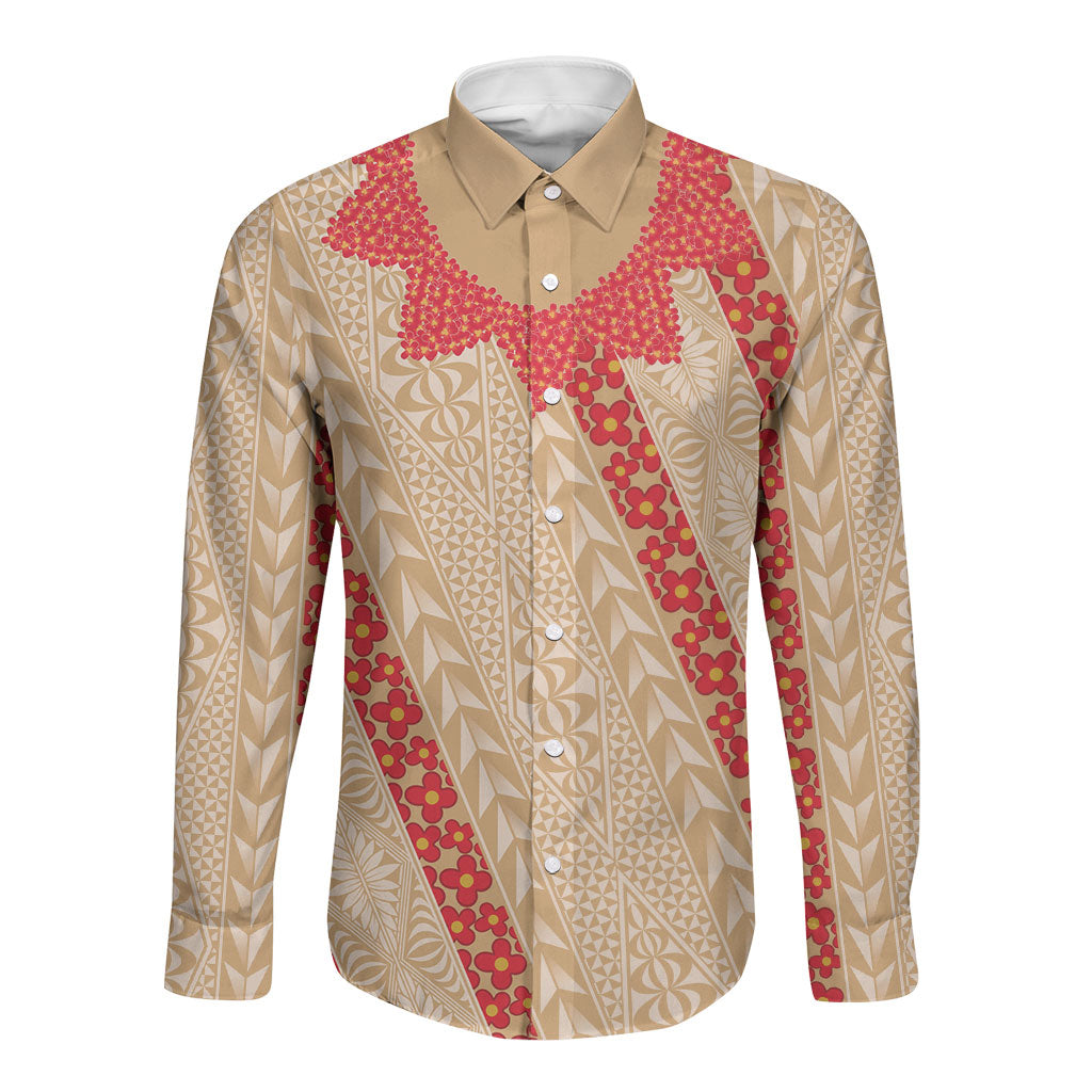 Malo e Lelei Tonga Long Sleeve Button Shirt Heilala Lei Tongan Ngatu Pattern