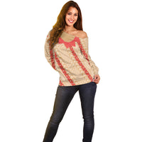 Malo e Lelei Tonga Off Shoulder Sweater Heilala Lei Tongan Ngatu Pattern LT14 - Polynesian Pride