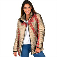Malo e Lelei Tonga Padded Jacket Heilala Lei Tongan Ngatu Pattern LT14 Women Beige - Polynesian Pride