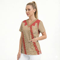 Malo e Lelei Tonga Scrub Top Heilala Lei Tongan Ngatu Pattern LT14 - Polynesian Pride