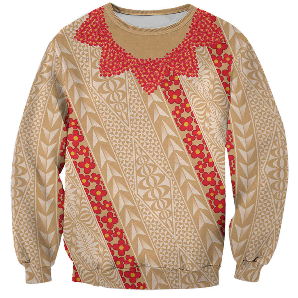 Malo e Lelei Tonga Sweatshirt Heilala Lei Tongan Ngatu Pattern LT14 Unisex Beige - Polynesian Pride