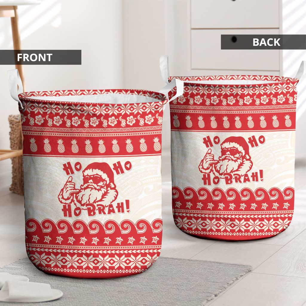 Red Mele Kalikimaka Hawaii Laundry Basket Funny Ho Ho Ho Santa Shaka LT14 - Polynesian Pride