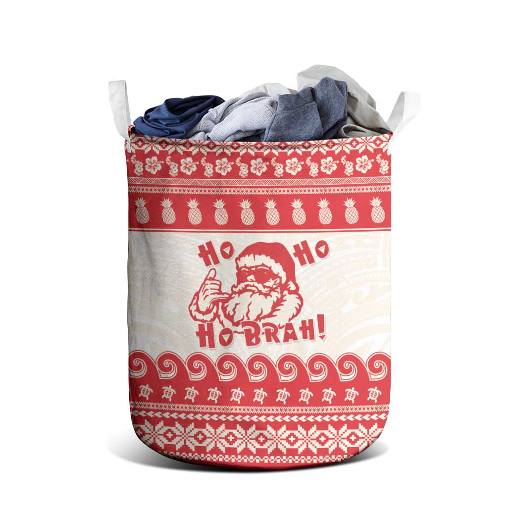 Red Mele Kalikimaka Hawaii Laundry Basket Funny Ho Ho Ho Santa Shaka LT14 - Polynesian Pride