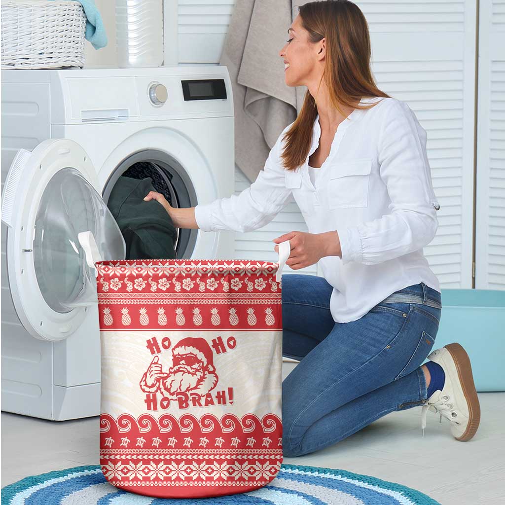 Red Mele Kalikimaka Hawaii Laundry Basket Funny Ho Ho Ho Santa Shaka LT14 - Polynesian Pride