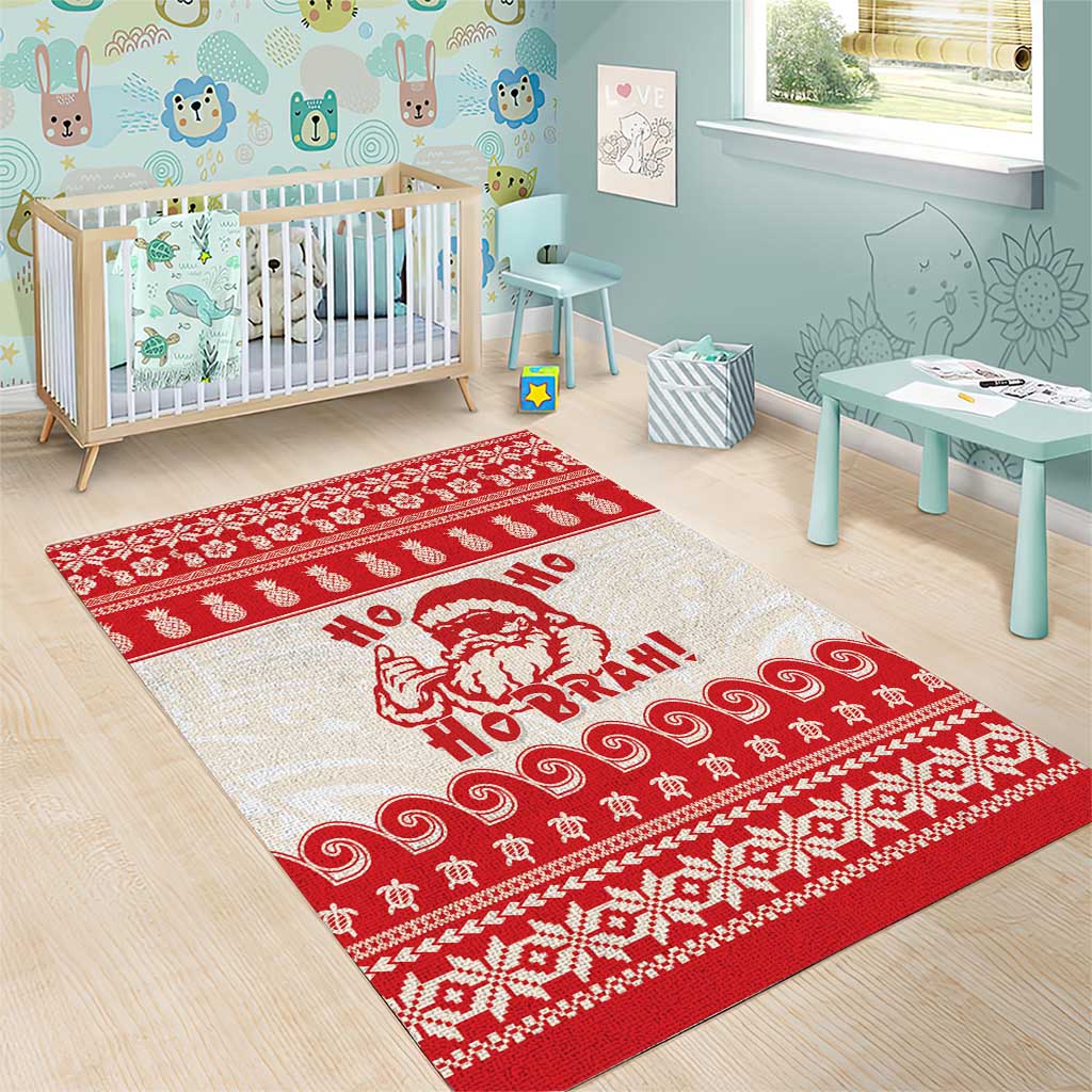 Red Mele Kalikimaka Hawaii Area Rug Funny Ho Ho Ho Santa Shaka - Polynesian Pride