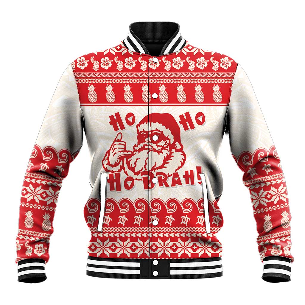 Red Mele Kalikimaka Hawaii Baseball Jacket Funny Ho Ho Ho Santa Shaka LT14 Unisex Red - Polynesian Pride