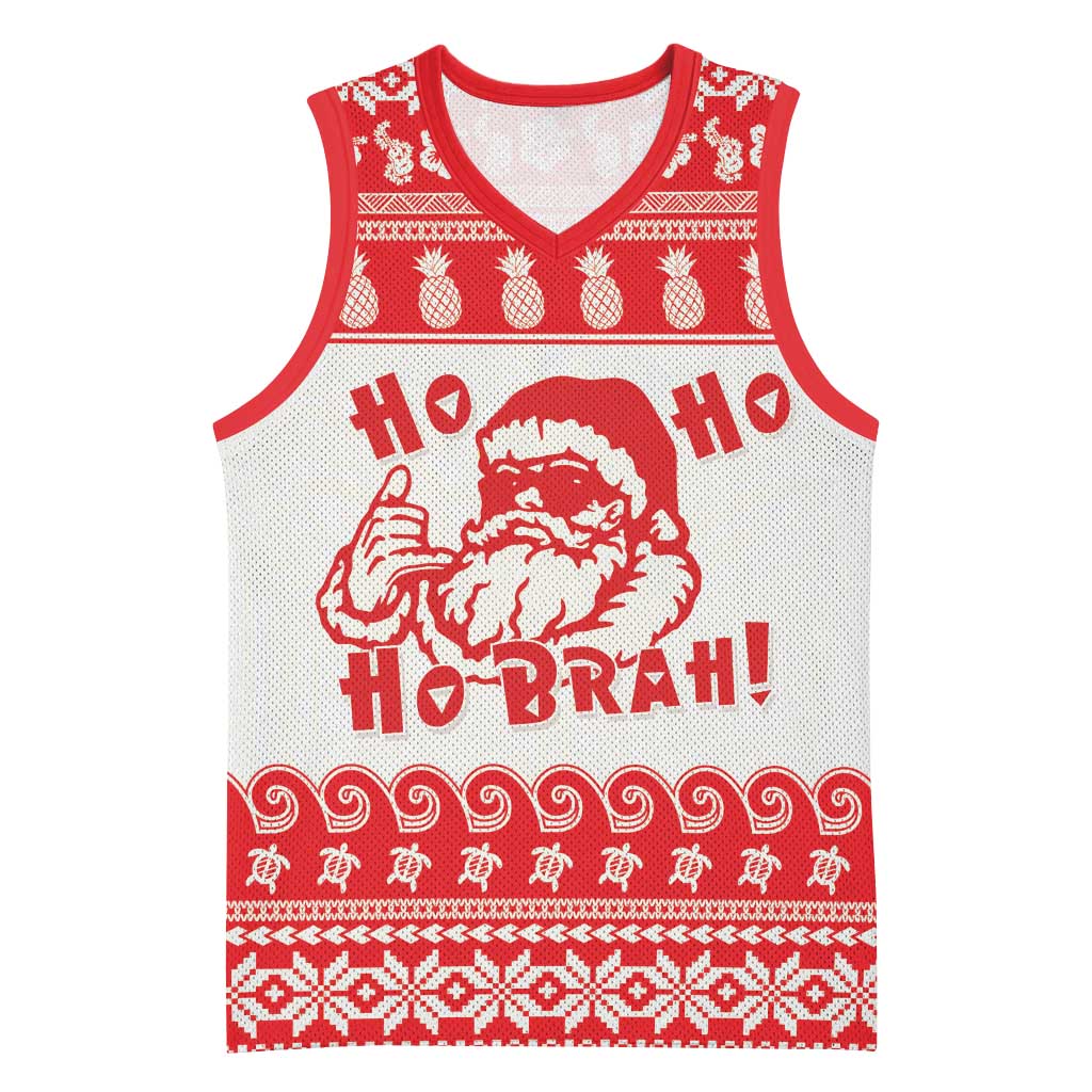 Red Mele Kalikimaka Hawaii Basketball Jersey Funny Ho Ho Ho Santa Shaka LT14 Unisex Red - Polynesian Pride