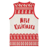 Red Mele Kalikimaka Hawaii Basketball Jersey Funny Ho Ho Ho Santa Shaka LT14 - Polynesian Pride