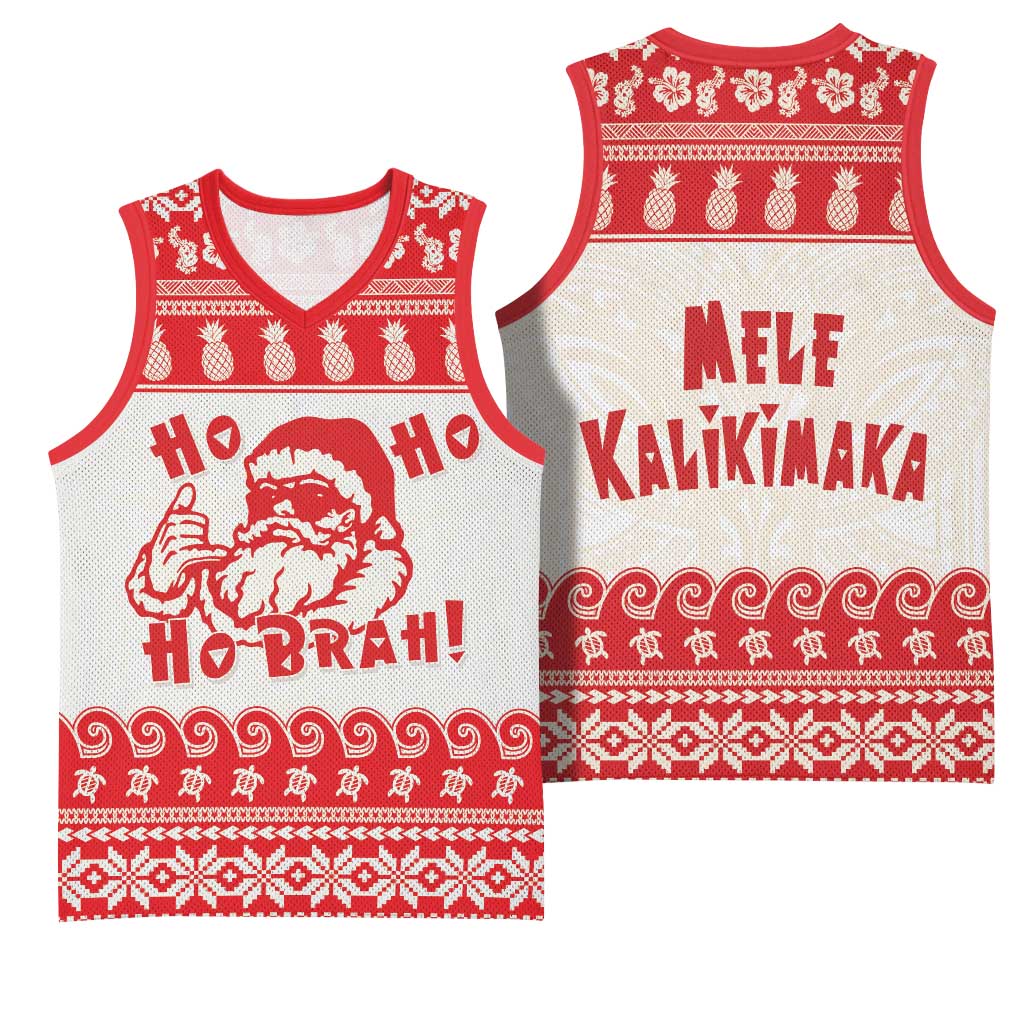 Red Mele Kalikimaka Hawaii Basketball Jersey Funny Ho Ho Ho Santa Shaka LT14 - Polynesian Pride