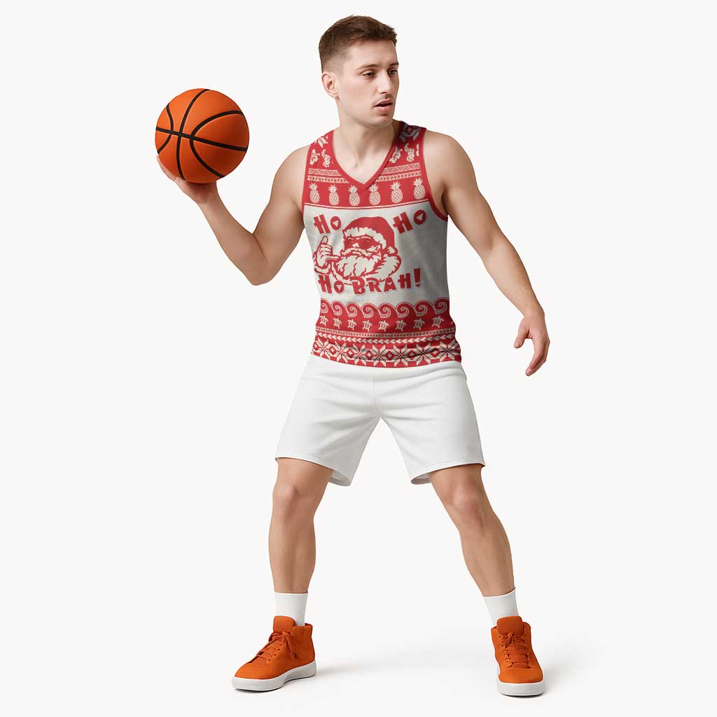 Red Mele Kalikimaka Hawaii Basketball Jersey Funny Ho Ho Ho Santa Shaka LT14 - Polynesian Pride