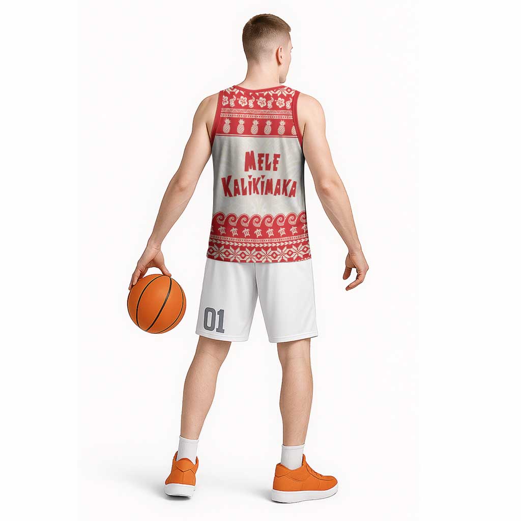 Red Mele Kalikimaka Hawaii Basketball Jersey Funny Ho Ho Ho Santa Shaka LT14 - Polynesian Pride