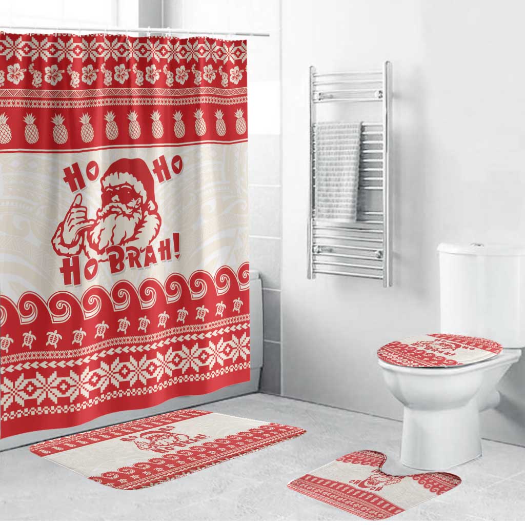Red Mele Kalikimaka Hawaii Bathroom Set Funny Ho Ho Ho Santa Shaka - Polynesian Pride