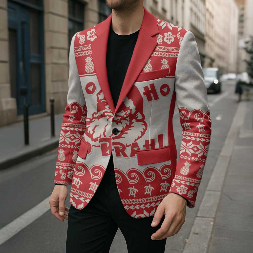 Red Mele Kalikimaka Hawaii Blazer Funny Ho Ho Ho Santa Shaka - Polynesian Pride