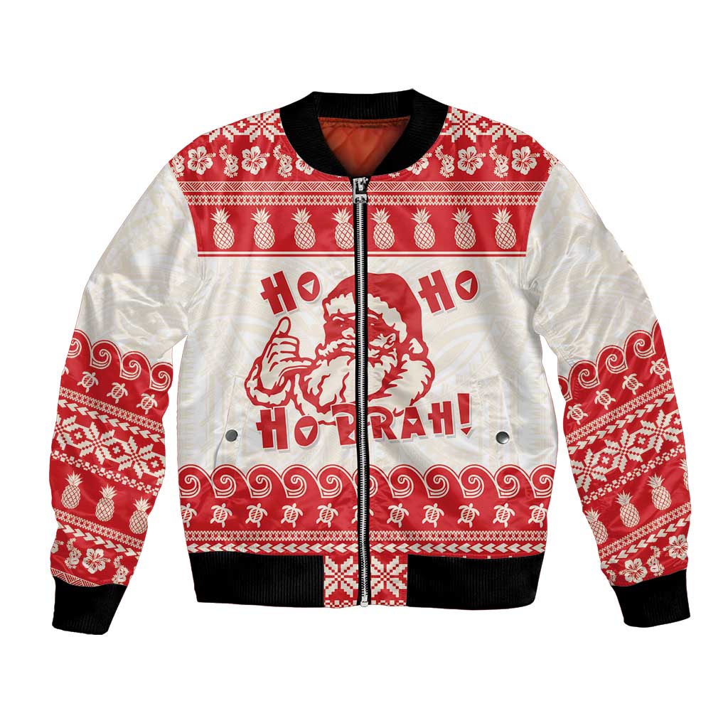 Red Mele Kalikimaka Hawaii Bomber Jacket Funny Ho Ho Ho Santa Shaka LT14 Unisex Red - Polynesian Pride
