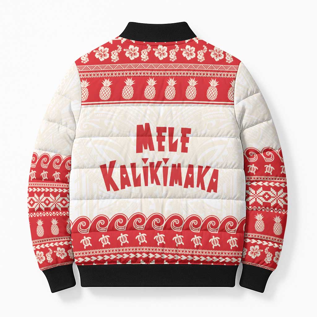 Red Mele Kalikimaka Hawaii Bomber Puffer Jacket Funny Ho Ho Ho Santa Shaka LT14 - Polynesian Pride