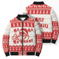 Red Mele Kalikimaka Hawaii Bomber Puffer Jacket Funny Ho Ho Ho Santa Shaka LT14 - Polynesian Pride