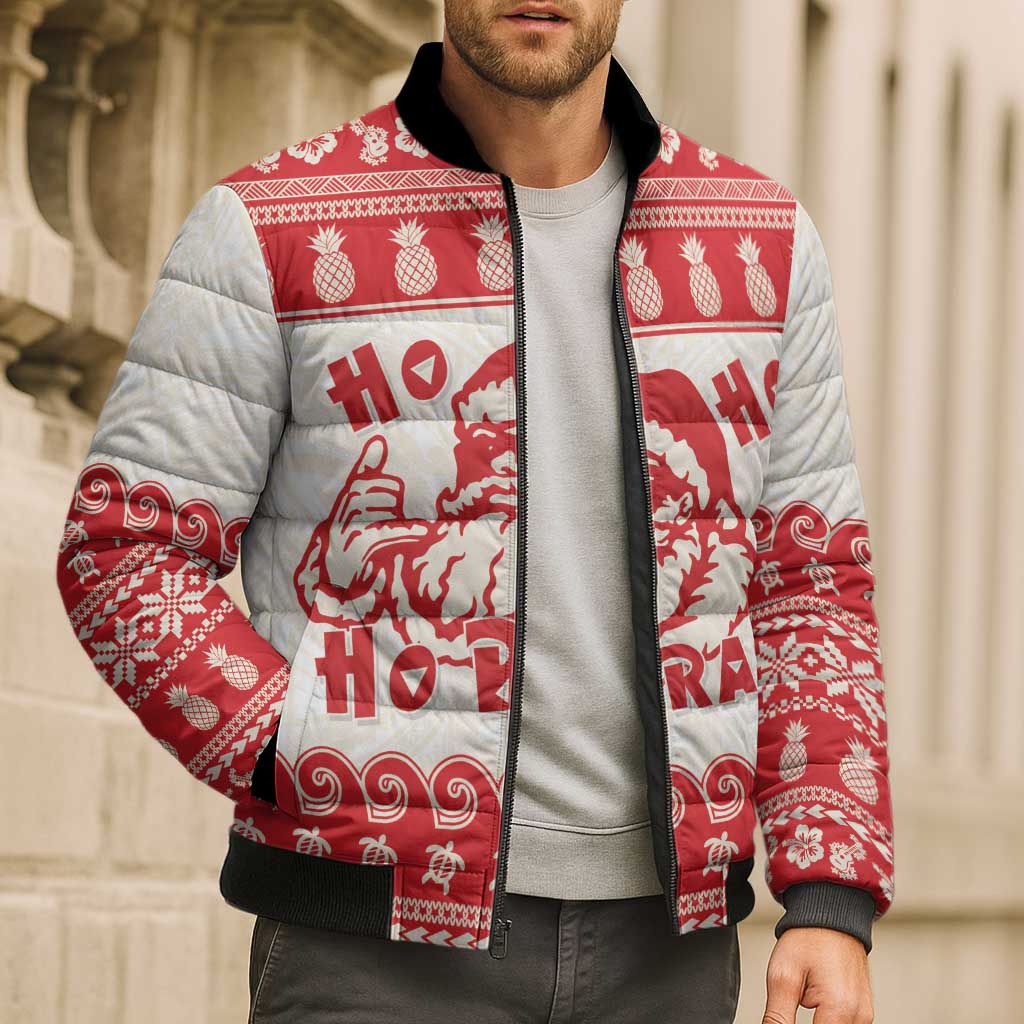 Red Mele Kalikimaka Hawaii Bomber Puffer Jacket Funny Ho Ho Ho Santa Shaka LT14 - Polynesian Pride