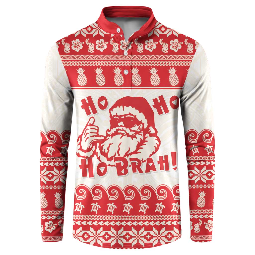 Red Mele Kalikimaka Hawaii Button Sweatshirt Funny Ho Ho Ho Santa Shaka LT14 Red - Polynesian Pride