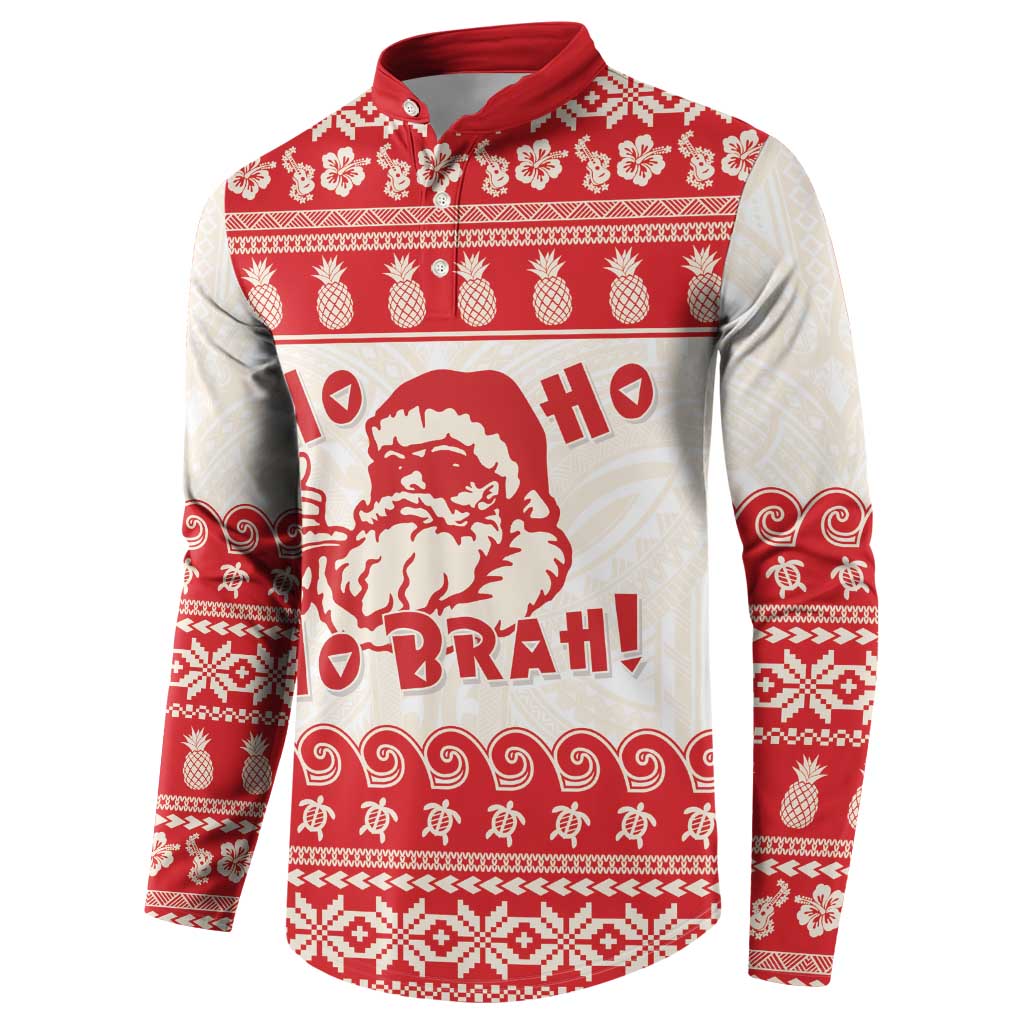Red Mele Kalikimaka Hawaii Button Sweatshirt Funny Ho Ho Ho Santa Shaka LT14 - Polynesian Pride