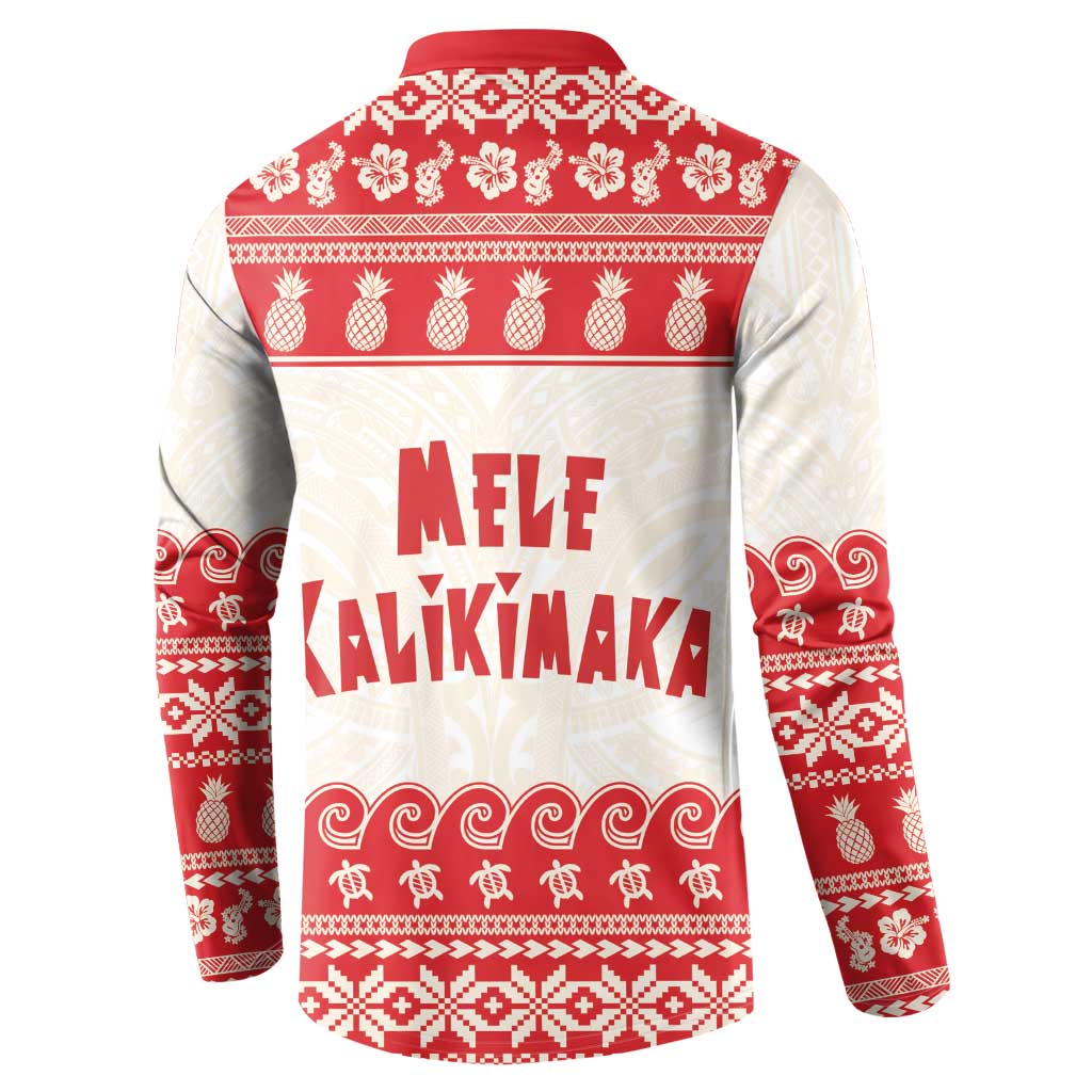 Red Mele Kalikimaka Hawaii Button Sweatshirt Funny Ho Ho Ho Santa Shaka LT14 - Polynesian Pride