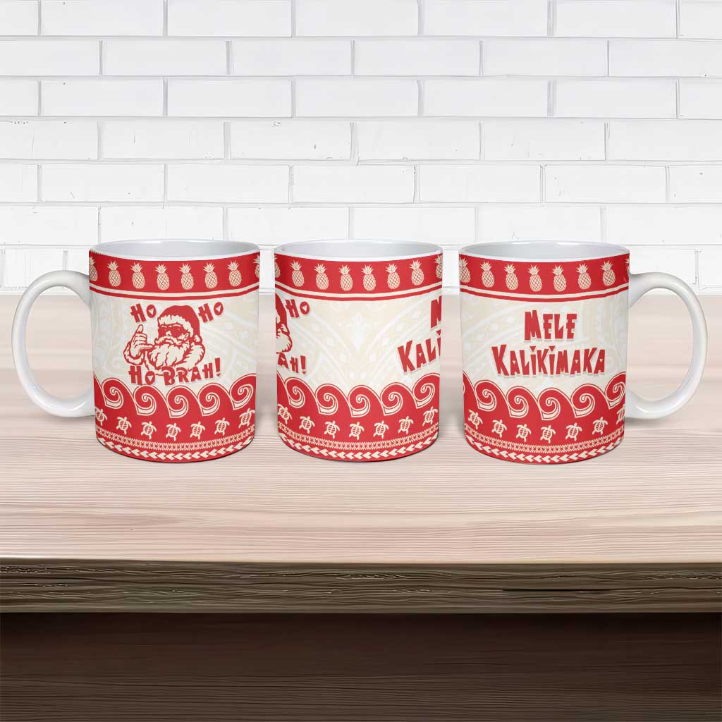 Red Mele Kalikimaka Hawaii Ceramic Mug Funny Ho Ho Ho Santa Shaka - Polynesian Pride