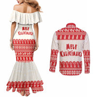 Red Mele Kalikimaka Hawaii Couples Matching Mermaid Dress and Long Sleeve Button Shirt Funny Ho Ho Ho Santa Shaka - Polynesian Pride