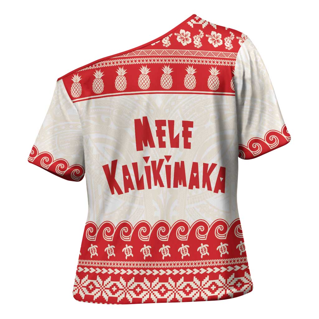Red Mele Kalikimaka Hawaii Cross Shoulder Shirt Funny Ho Ho Ho Santa Shaka LT14 - Polynesian Pride