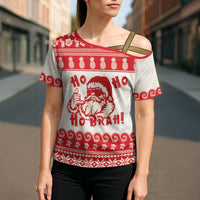 Red Mele Kalikimaka Hawaii Cross Shoulder Shirt Funny Ho Ho Ho Santa Shaka LT14 - Polynesian Pride