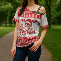 Red Mele Kalikimaka Hawaii Cross Shoulder Shirt Funny Ho Ho Ho Santa Shaka LT14 - Polynesian Pride