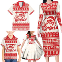Red Mele Kalikimaka Hawaii Family Matching Long Sleeve Bodycon Dress and Hawaiian Shirt Funny Ho Ho Ho Santa Shaka - Polynesian Pride