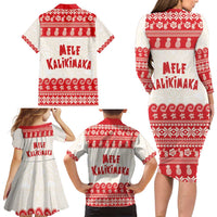 Red Mele Kalikimaka Hawaii Family Matching Long Sleeve Bodycon Dress and Hawaiian Shirt Funny Ho Ho Ho Santa Shaka - Polynesian Pride