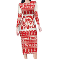 Red Mele Kalikimaka Hawaii Family Matching Long Sleeve Bodycon Dress and Hawaiian Shirt Funny Ho Ho Ho Santa Shaka - Polynesian Pride