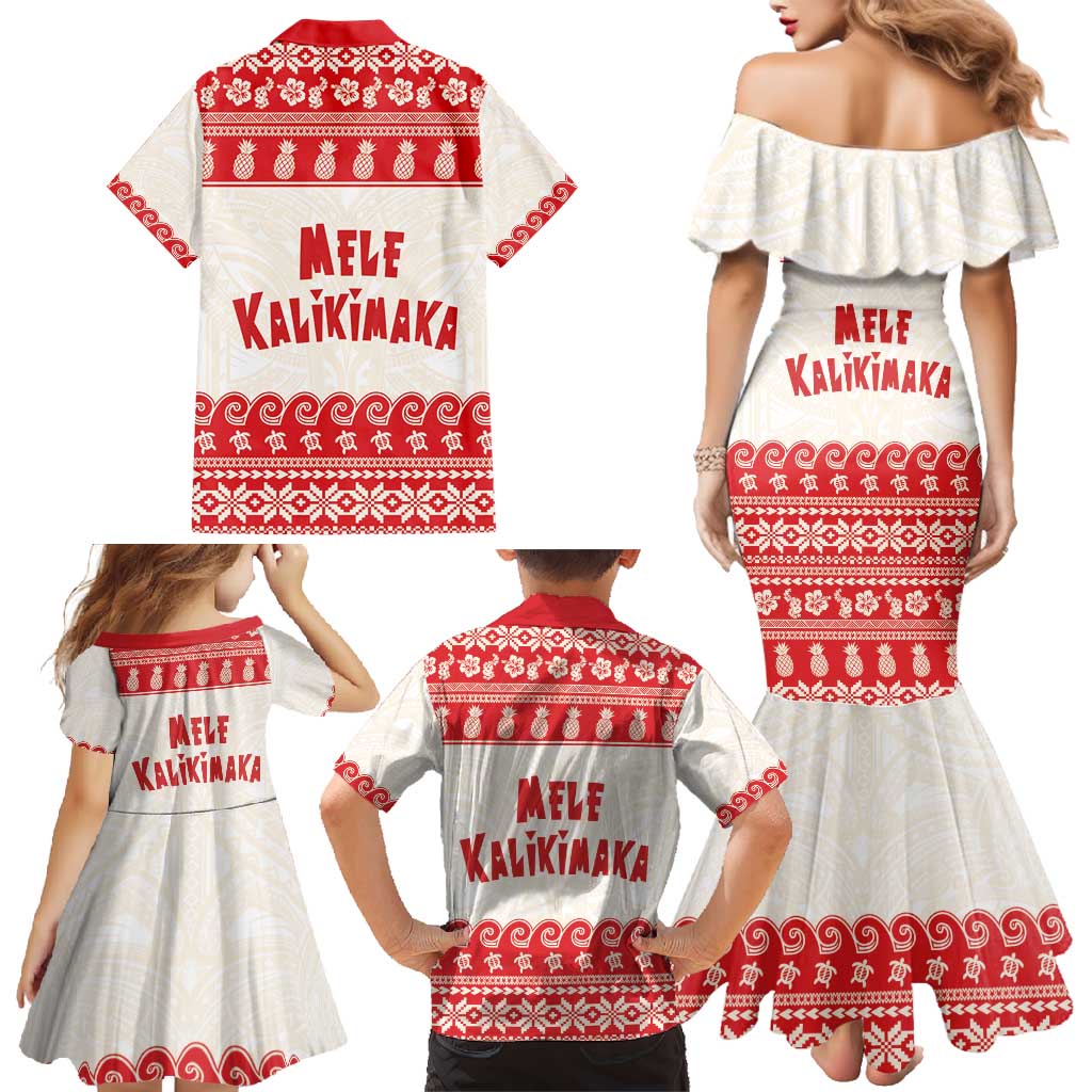Red Mele Kalikimaka Hawaii Family Matching Mermaid Dress and Hawaiian Shirt Funny Ho Ho Ho Santa Shaka - Polynesian Pride