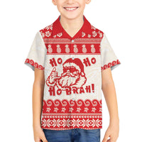 Red Mele Kalikimaka Hawaii Family Matching Off The Shoulder Long Sleeve Dress and Hawaiian Shirt Funny Ho Ho Ho Santa Shaka - Polynesian Pride