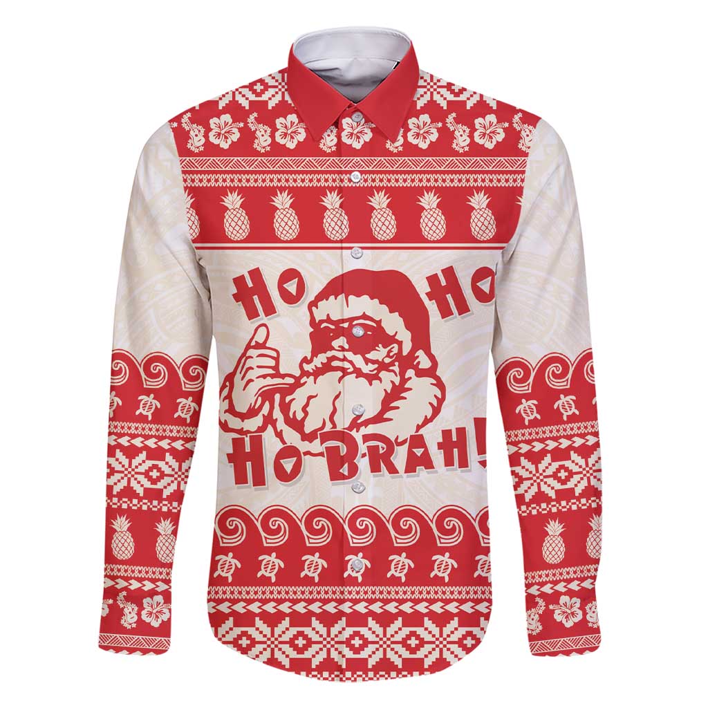 Red Mele Kalikimaka Hawaii Family Matching Short Sleeve Bodycon Dress and Hawaiian Shirt Funny Ho Ho Ho Santa Shaka - Polynesian Pride