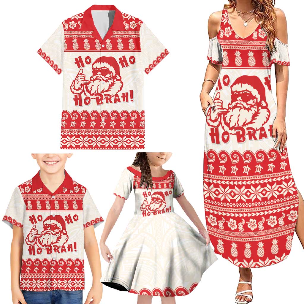 Red Mele Kalikimaka Hawaii Family Matching Summer Maxi Dress and Hawaiian Shirt Funny Ho Ho Ho Santa Shaka - Polynesian Pride