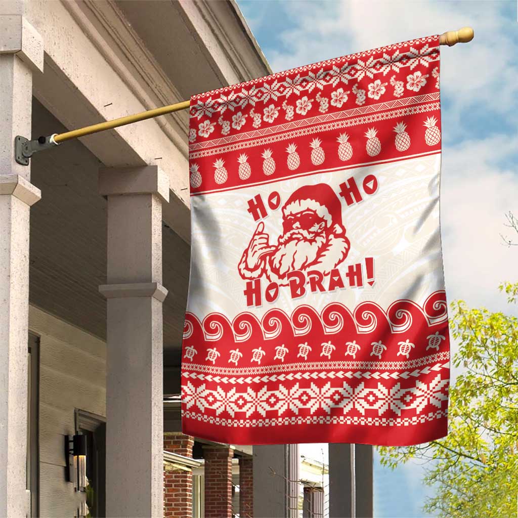 Red Mele Kalikimaka Hawaii Garden Flag Funny Ho Ho Ho Santa Shaka - Polynesian Pride