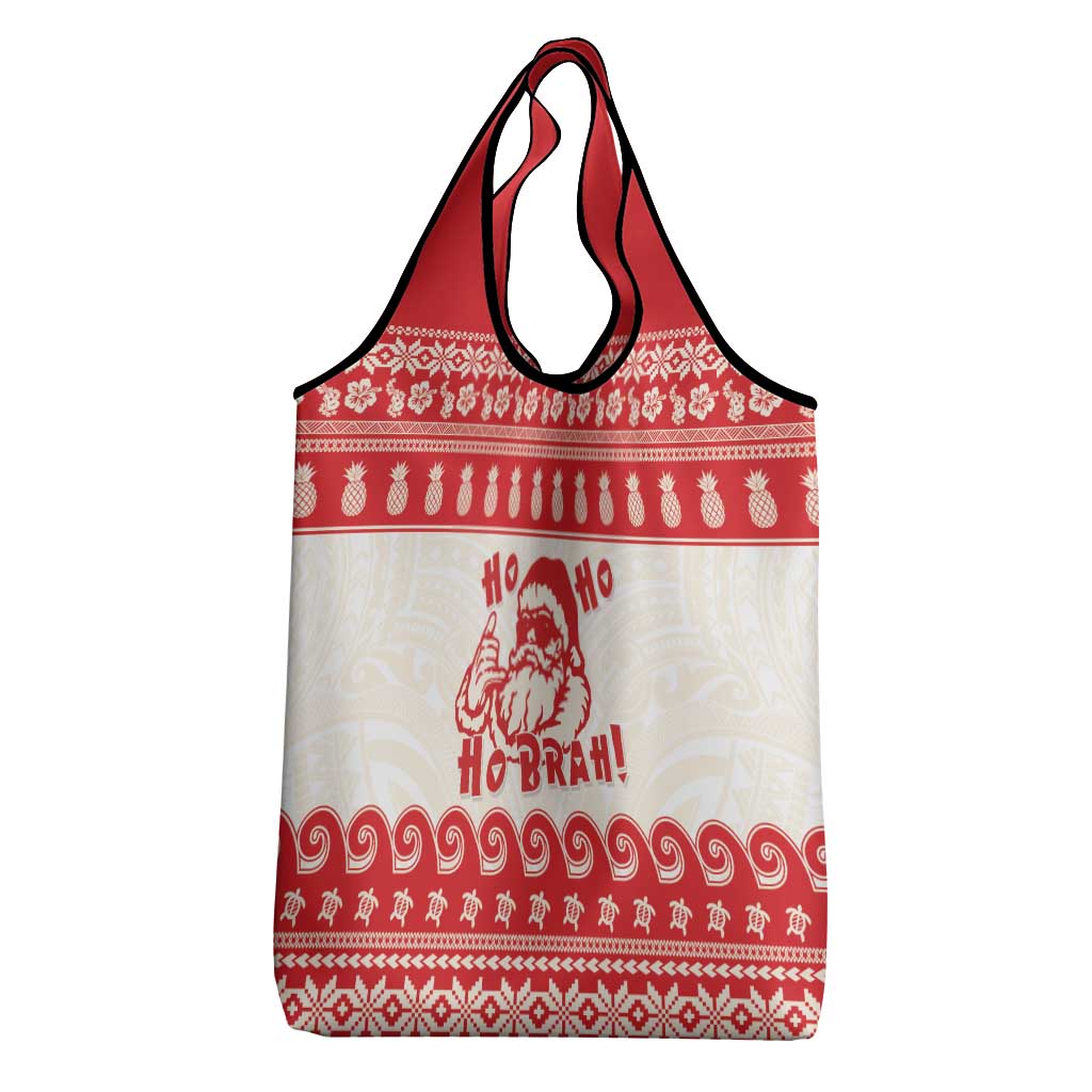 Red Mele Kalikimaka Hawaii Grocery Bag Funny Ho Ho Ho Santa Shaka LT14 - Polynesian Pride
