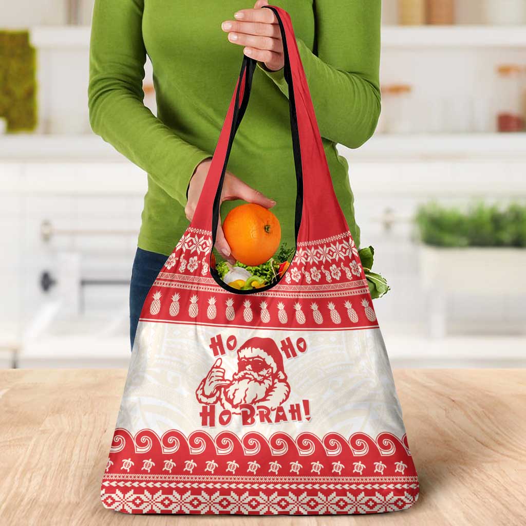 Red Mele Kalikimaka Hawaii Grocery Bag Funny Ho Ho Ho Santa Shaka LT14 - Polynesian Pride