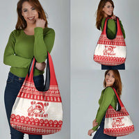 Red Mele Kalikimaka Hawaii Grocery Bag Funny Ho Ho Ho Santa Shaka LT14 - Polynesian Pride