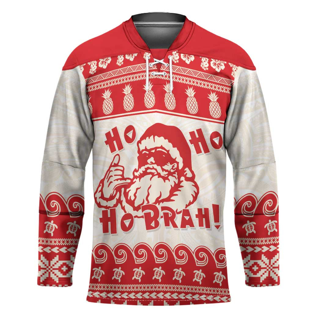 Red Mele Kalikimaka Hawaii Hockey Jersey Funny Ho Ho Ho Santa Shaka - Polynesian Pride