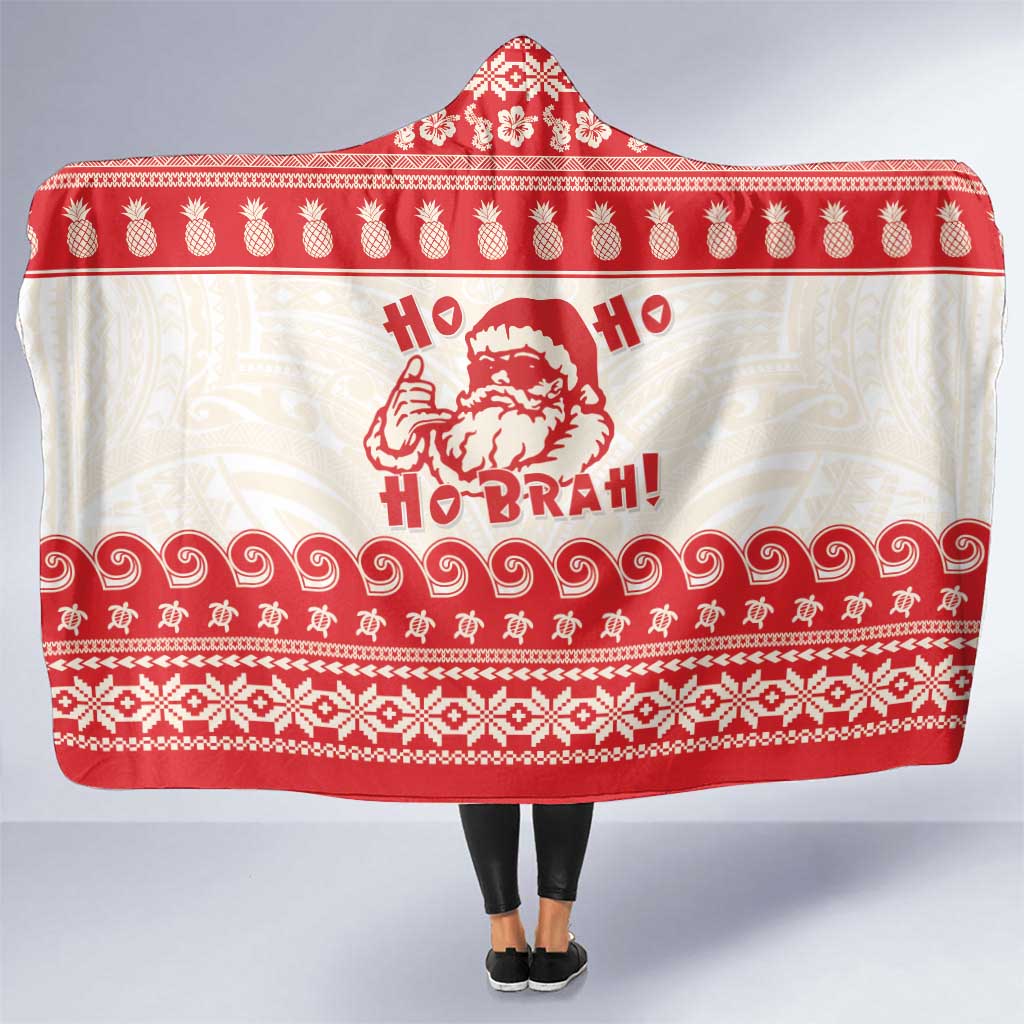 Red Mele Kalikimaka Hawaii Hooded Blanket Funny Ho Ho Ho Santa Shaka LT14 One Size Red - Polynesian Pride