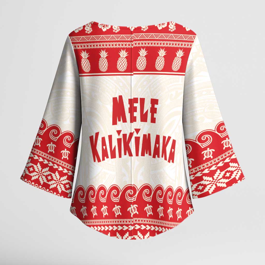 Red Mele Kalikimaka Hawaii Kimono Sleeve Blouse Funny Ho Ho Ho Santa Shaka LT14 - Polynesian Pride